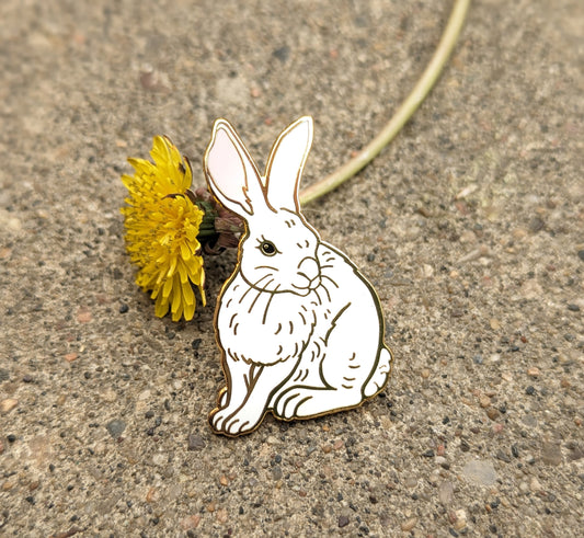 Bunny Rabbit (Snowshoe Hare) Hard Enamel Pin in White