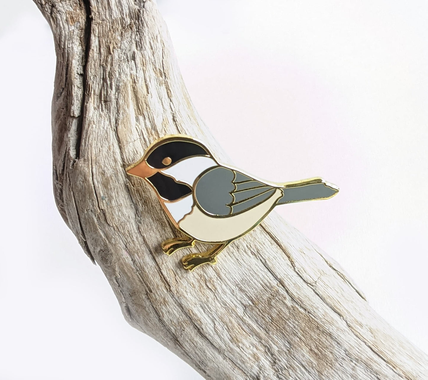 Black Capped Chickadee Resting hard enamel pin