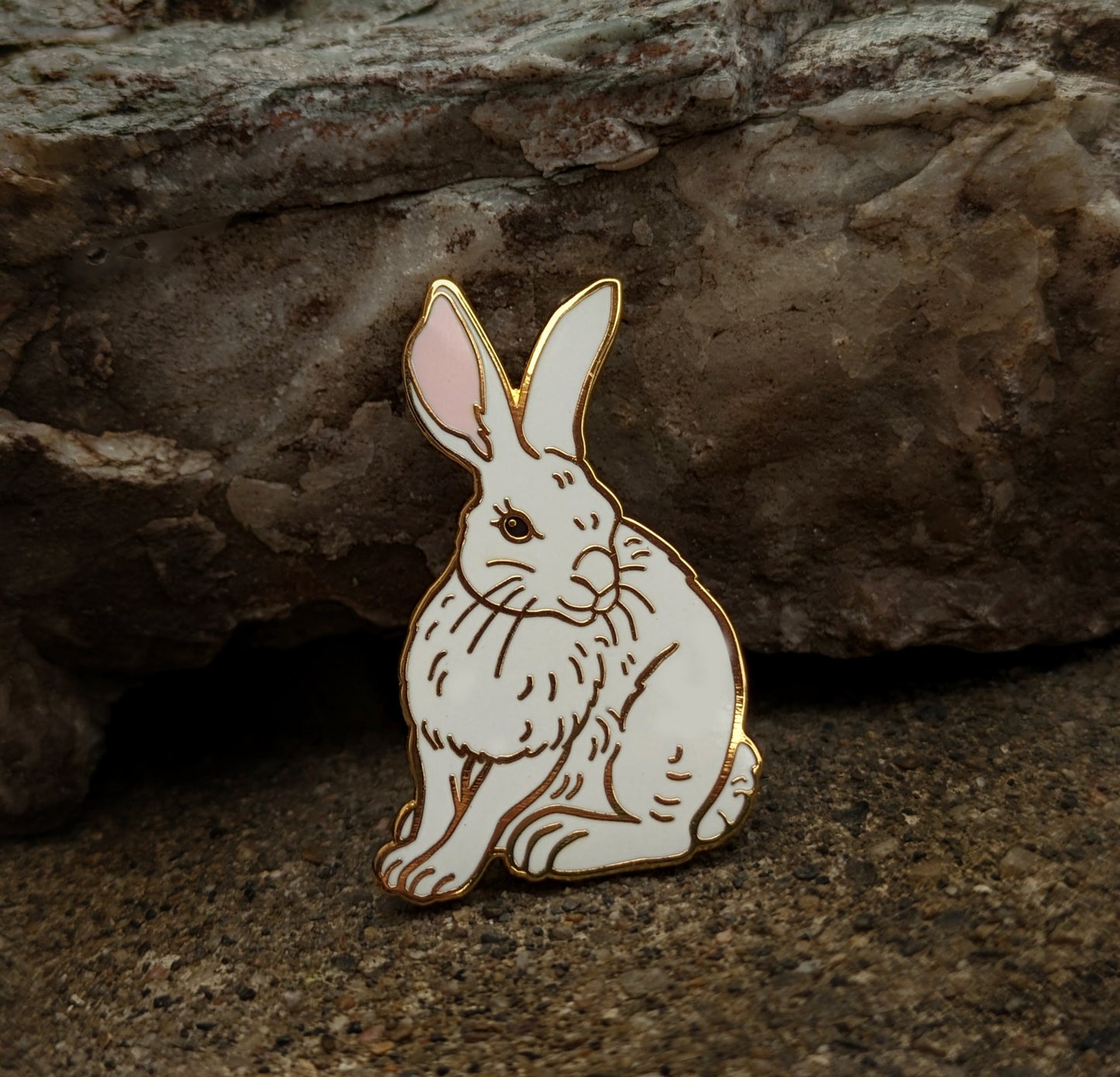 Bunny Rabbit (Snowshoe Hare) Hard Enamel Pin in White