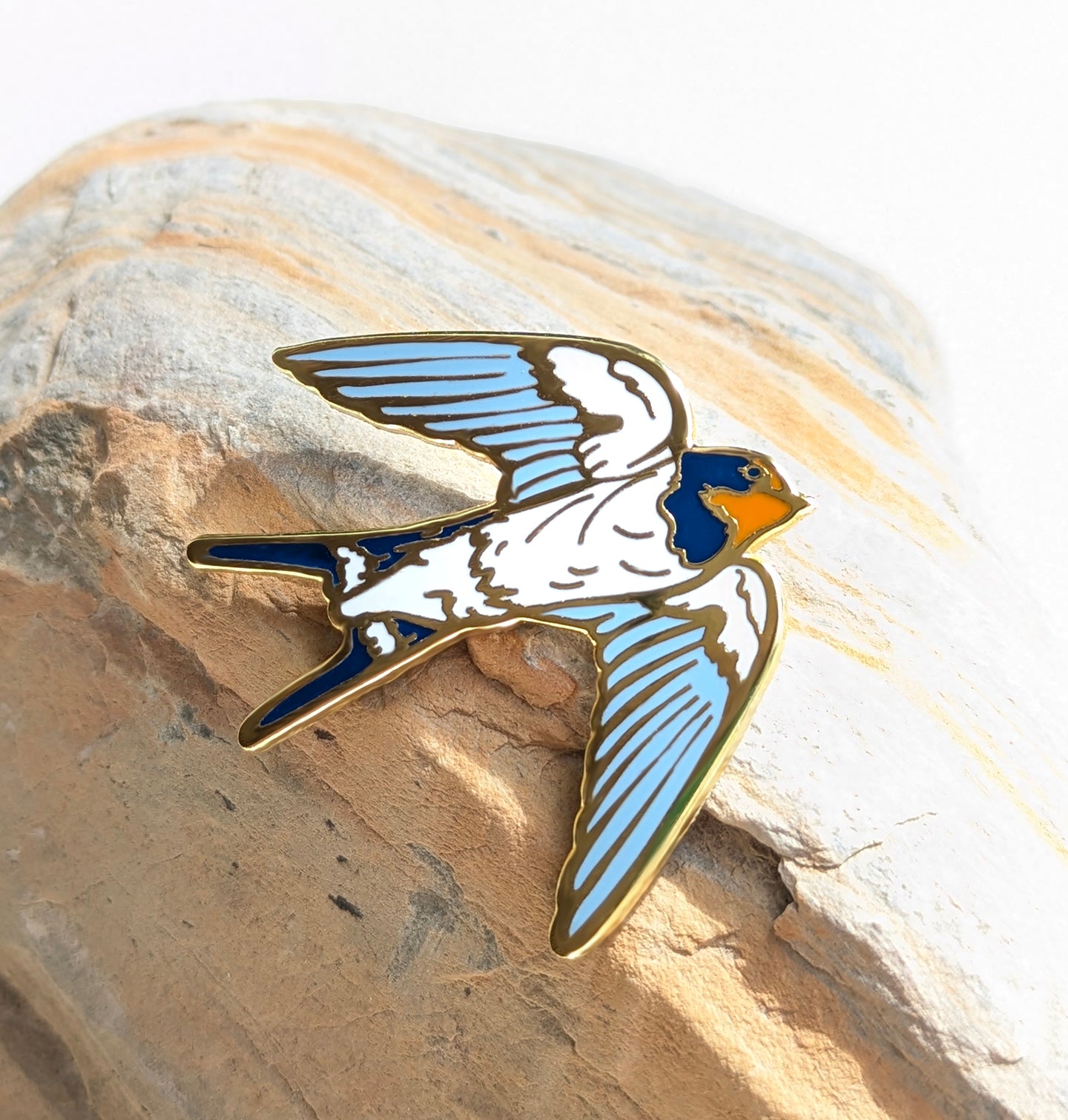 Barn Swallow White Chest- hard enamel Pin in Gold