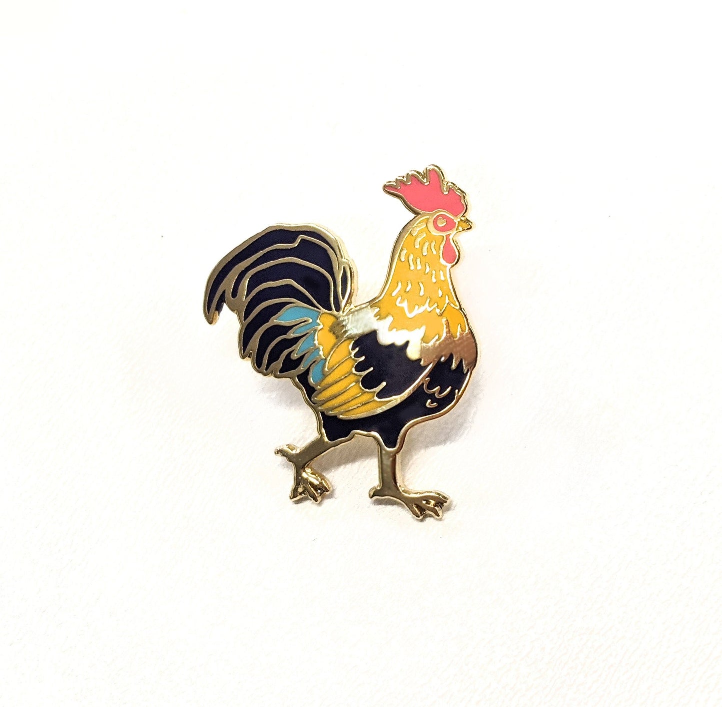 Rooster & Chicken Pair- 2 hard enamel Pins in Gold