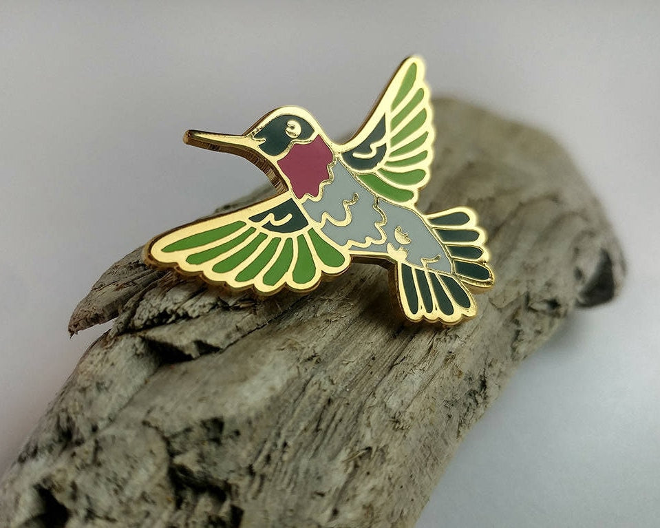 Ruby Throated Hummingbird Hard Enamel Pin