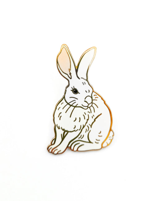 Bunny Rabbit (Snowshoe Hare) Hard Enamel Pin in White